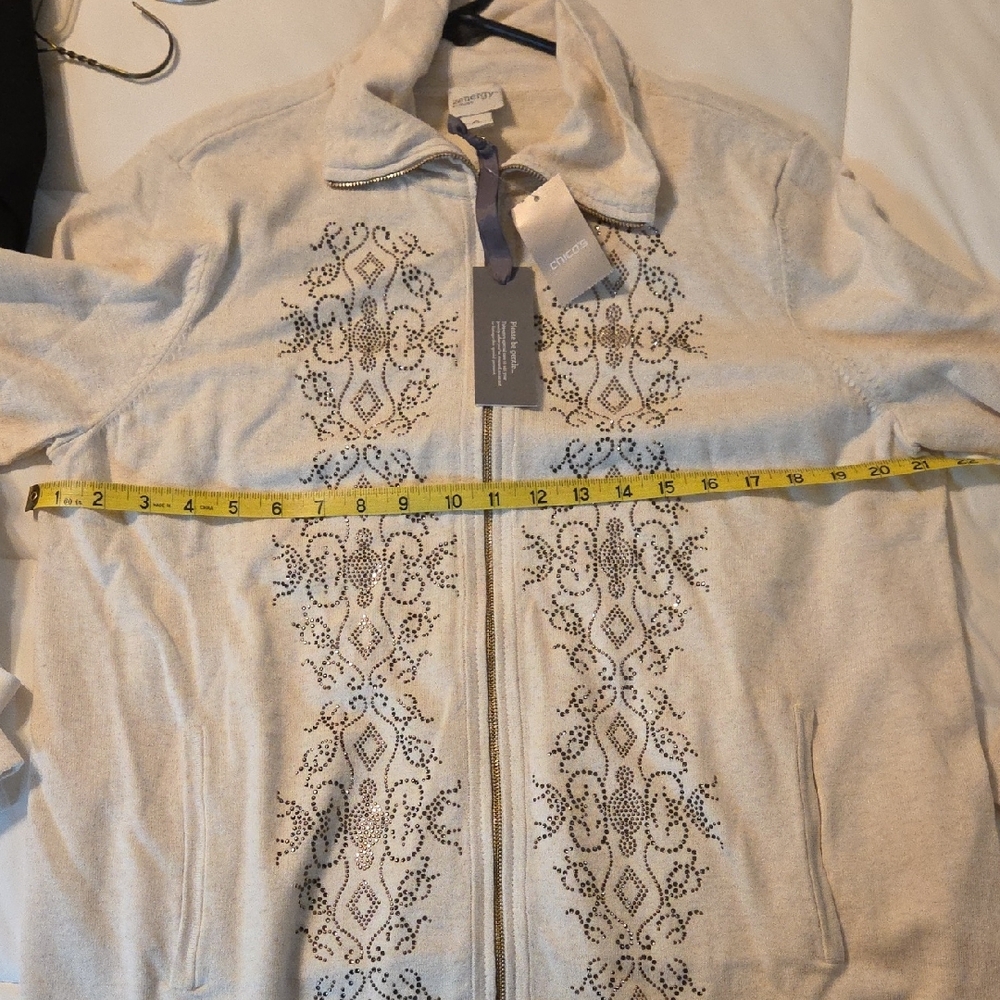 Chico's Cream Embroidered Turtleneck Sweater - Picture 7 of 7